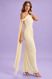 Robe longue moulante froncée asymétrique jaune | Vue de dos | Lounelle Paris