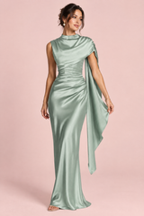 Sage Green Cowl Neck Satin Maxi Dress