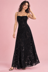 Black Floral Fit-and-Flare Maxi Dress