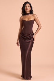 Robe longue corset marron bustier | Vue de face | Lounelle Paris