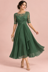 Embroidered Bodice Chiffon Dress Forest Green