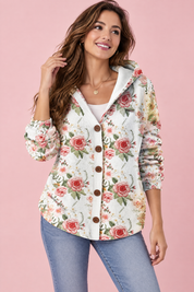 Gilet à capuche écru à fleurs | Vue de face | Lounelle Paris