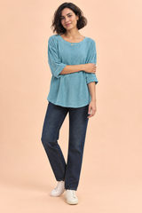 Relaxed Teal Three-Quarter Sleeve T-Shirt