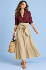 Shirt and Beige Tie-Waist Skirt Set