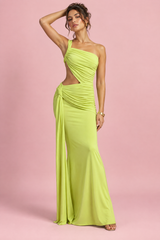 Green Asymmetric Maxi Dress With Wrap Skirt