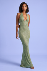 Halter Sequin Maxi Dress Green