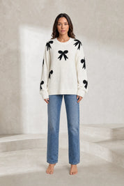 Pull blanc cassé motifs nœuds | Lounelle Paris
