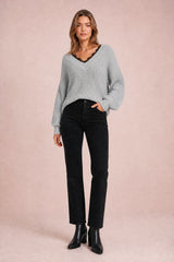 Lace-Trim V-Neck Sweater