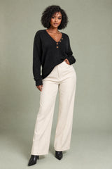 Textured Knit V-Neck Sweater