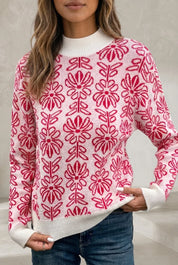 Pull rose jacquard col montant | Lounelle Paris