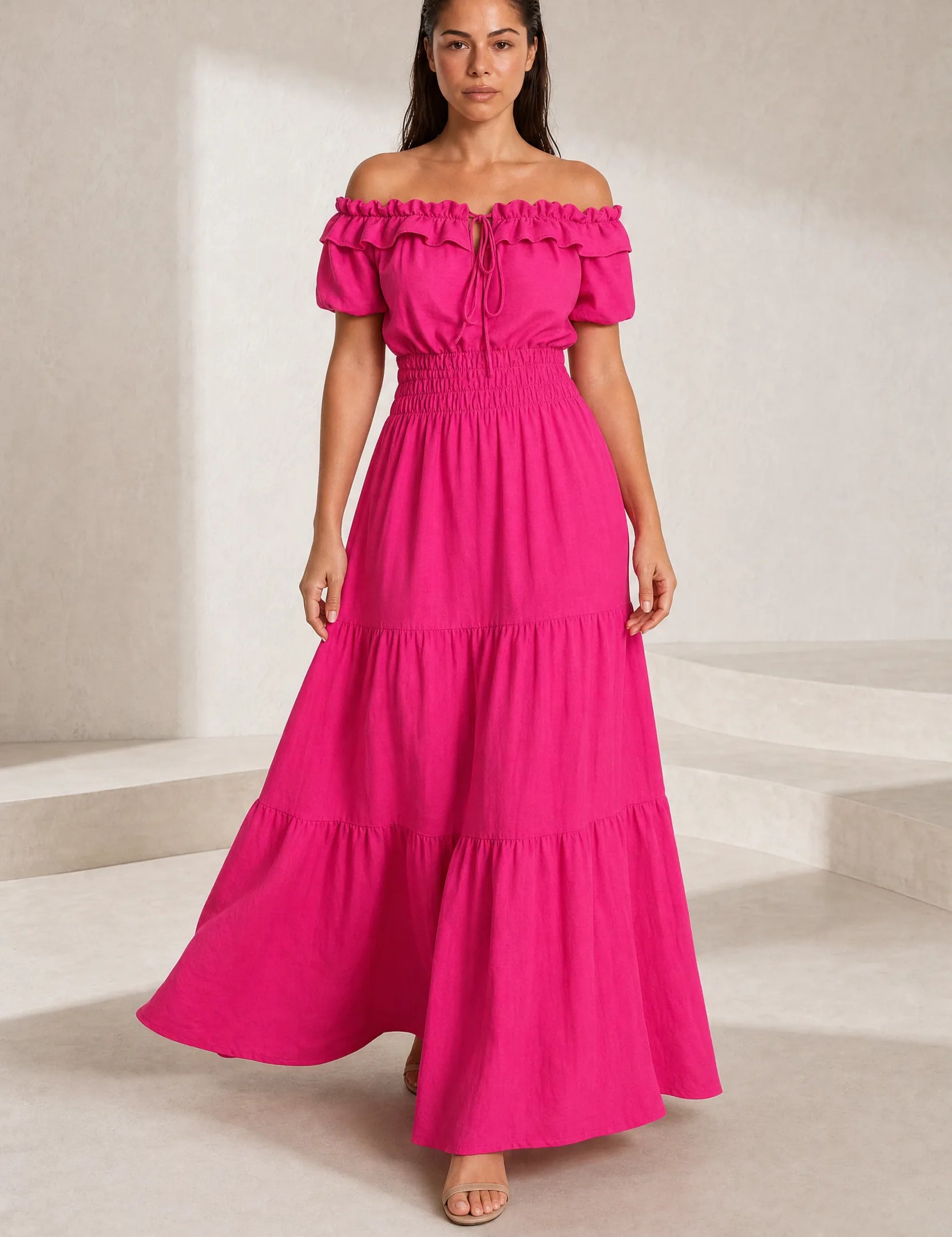 Robe à volants épaules dénudées | Lounelle Paris