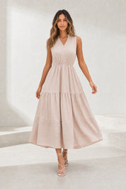 Robe abricot col V à volants | Lounelle Paris