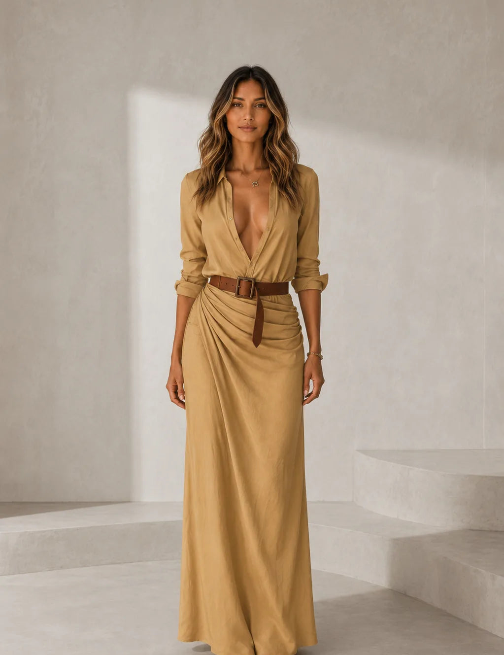 Robe col chemise ceinturée | Lounelle Paris