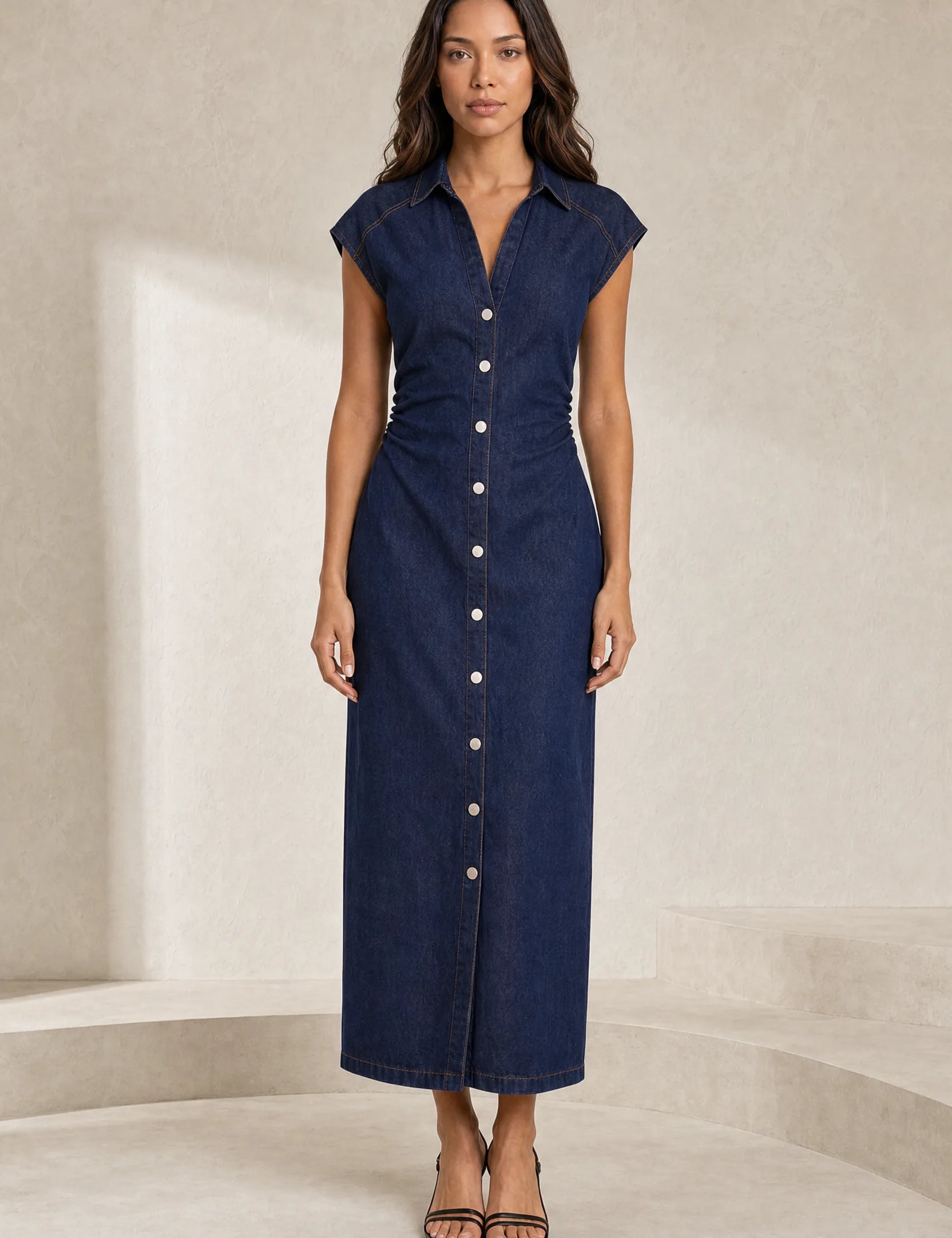 Robe en jean bleu col chemise | Lounelle Paris