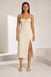 Robe florale fendue à fines bretelles | Lounelle Paris