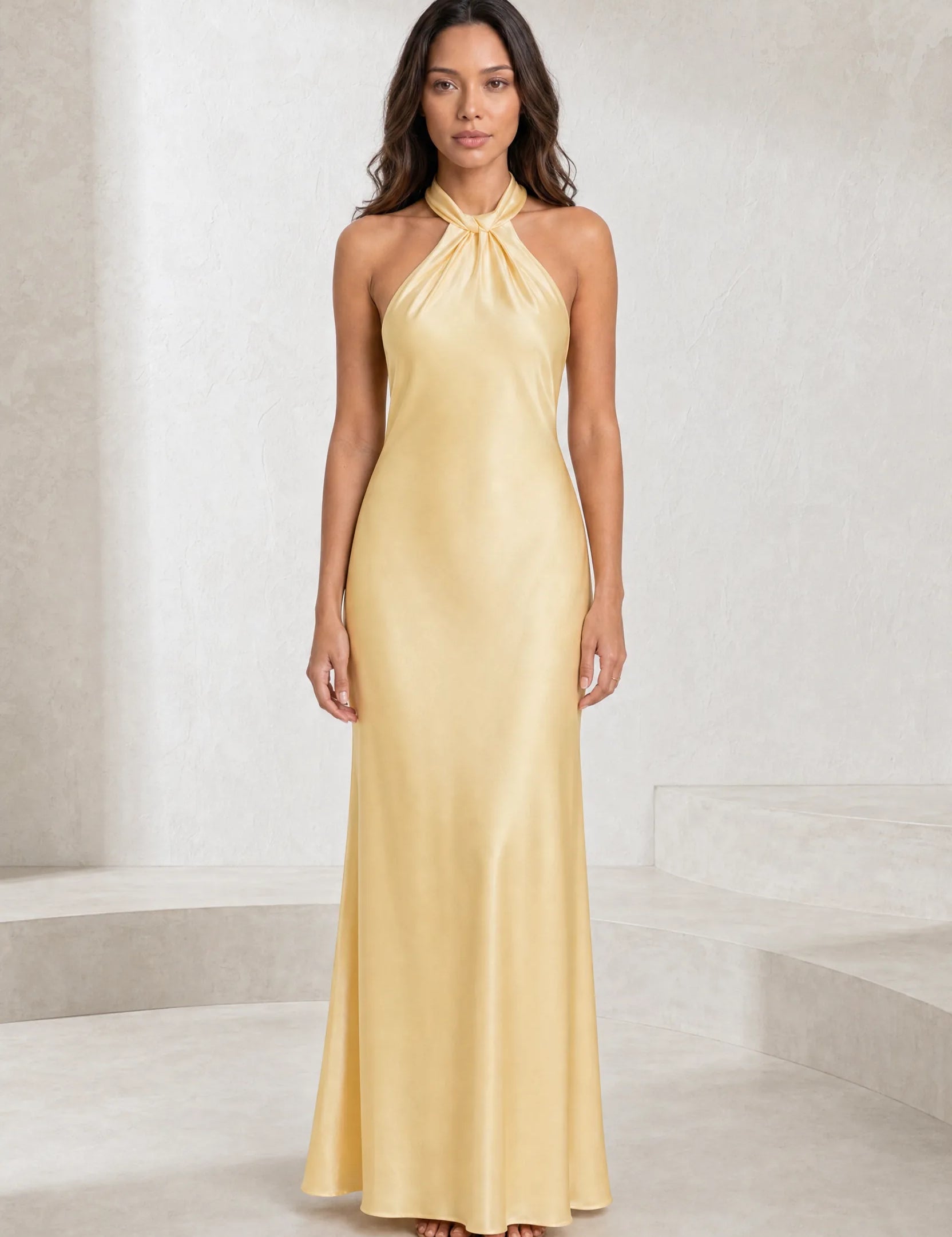 Robe jaune col licou dos nu | Lounelle Paris
