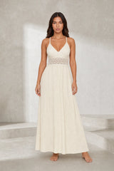 Robe longue abricot col halter dos nu