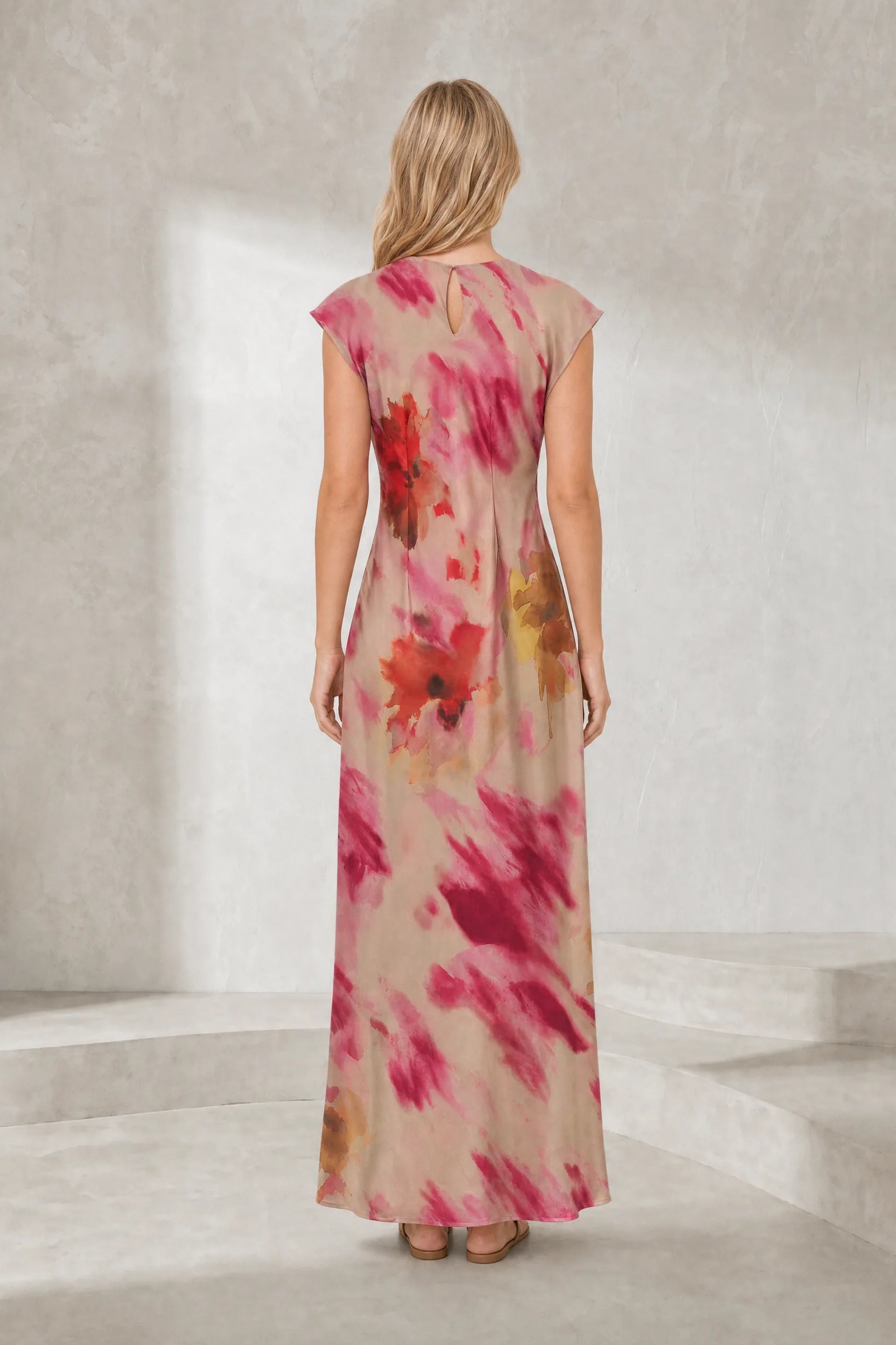 Robe longue beige rosé imprimée | Lounelle Paris