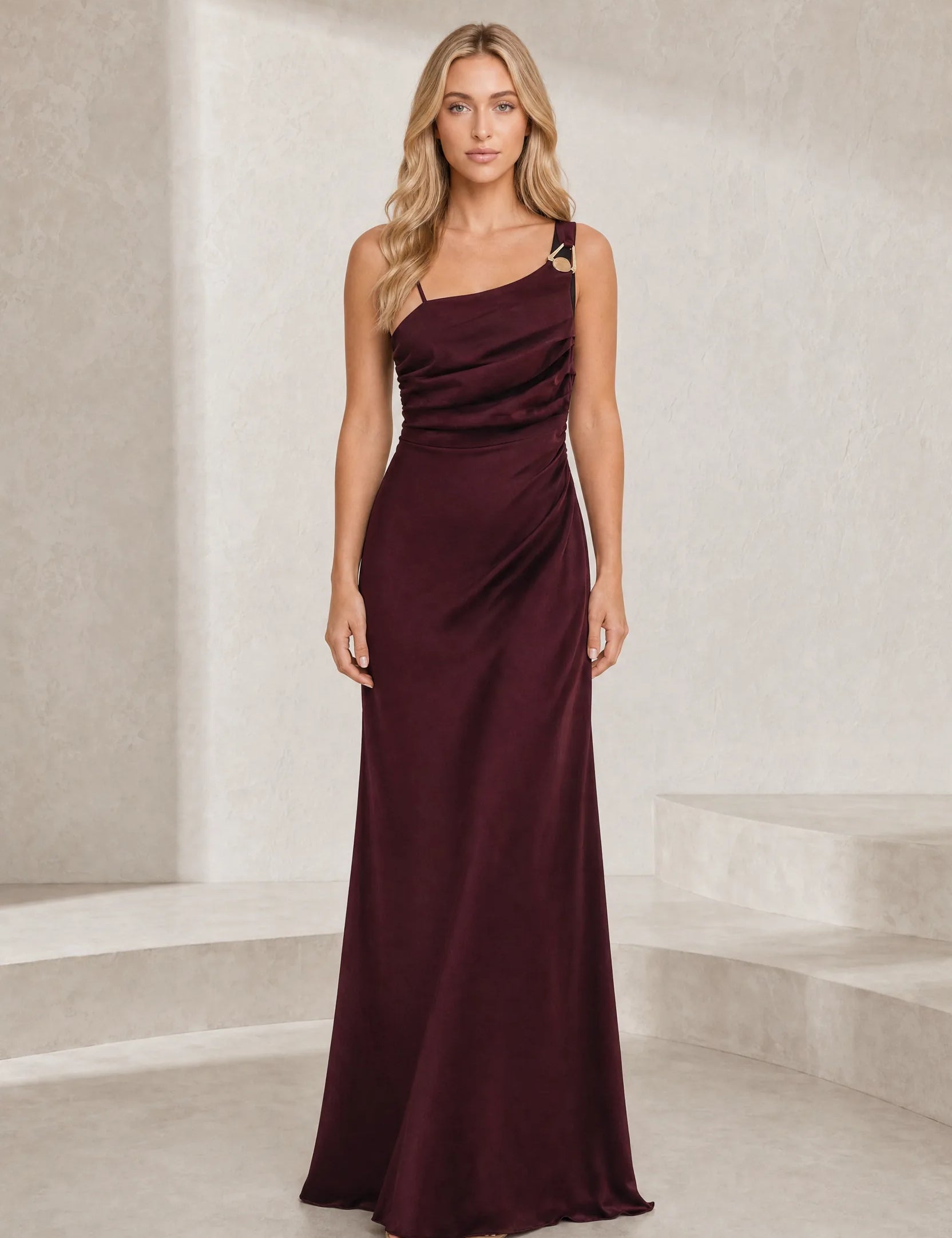 Robe longue bordeaux asymétrique | Lounelle Paris