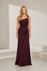 Robe longue bordeaux asymétrique