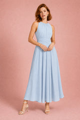 Ruched-Waist Sleeveless Midi Dress