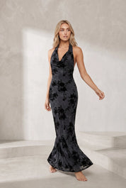Robe longue gris anthracite col halter | Lounelle Paris