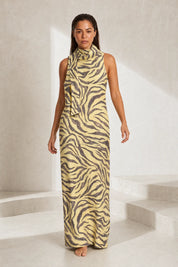 Robe longue imprimé zèbre col écharpe | Lounelle Paris
