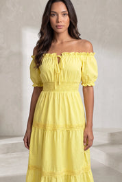 Robe longue jaune épaules dénudées | Lounelle Paris
