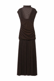 Robe longue marron col maille | Lounelle Paris
