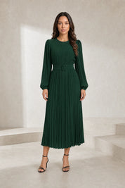 Robe longue plissée à manches bouffantes | Lounelle Paris