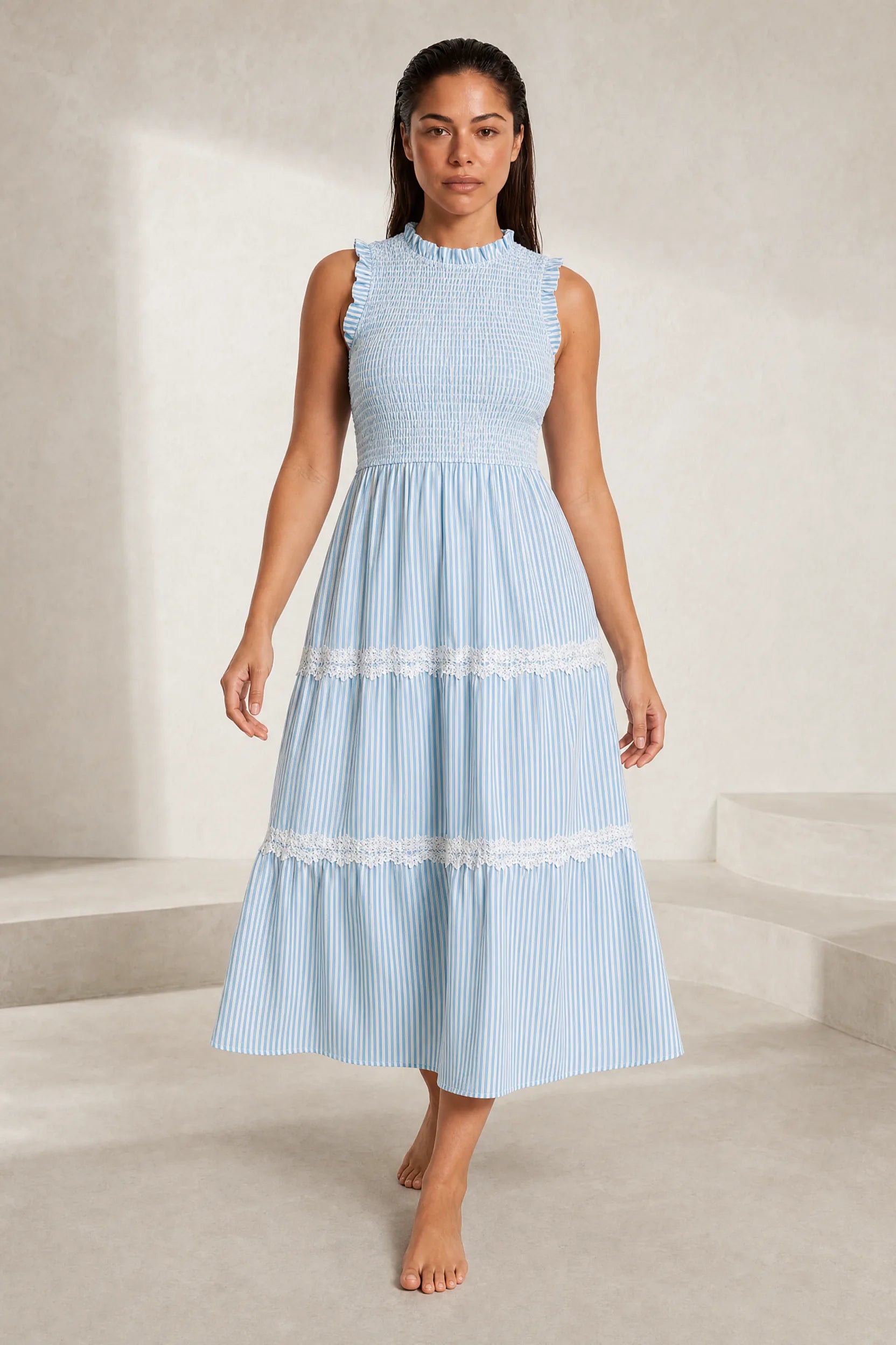 Robe longue rayée smockée | Lounelle Paris