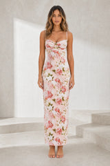 Robe longue rose imprimée dos nu