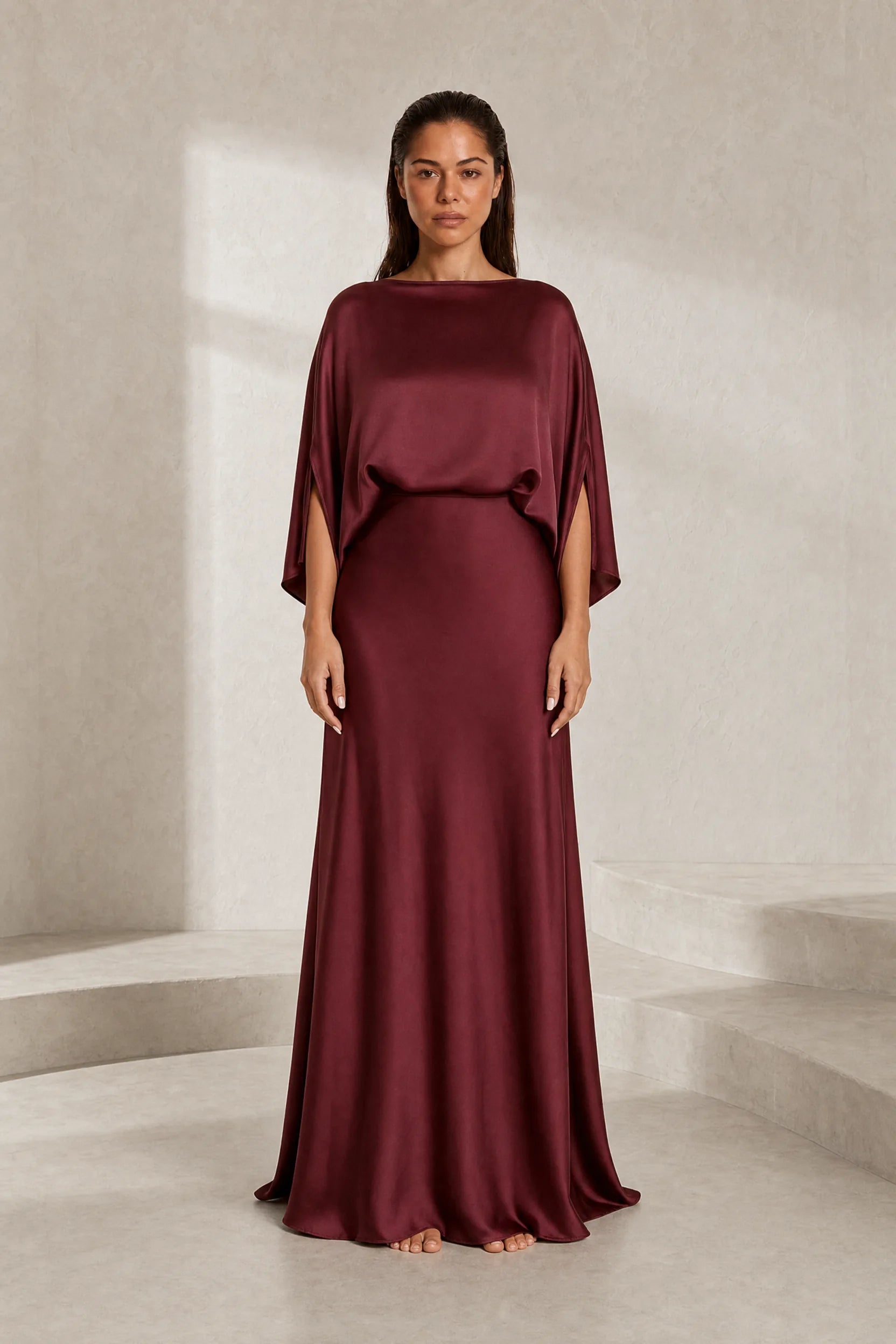 Robe longue satinée encolure bateau | Lounelle Paris