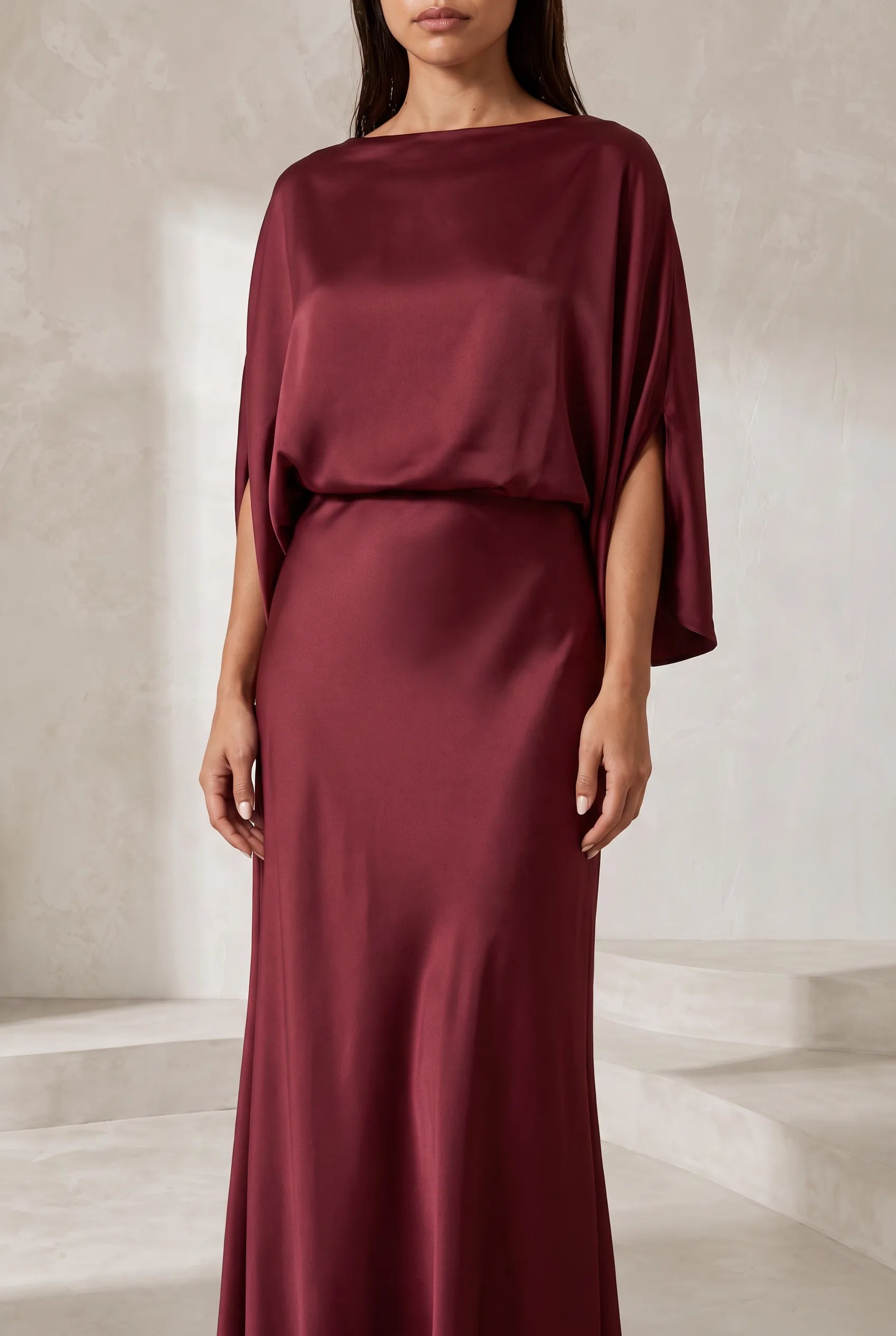 Robe longue satinée encolure bateau | Lounelle Paris