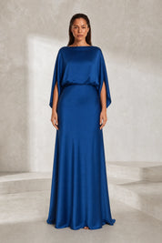 Robe longue satinée encolure bateau | Lounelle Paris