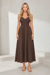 Robe longue smockée dos nu