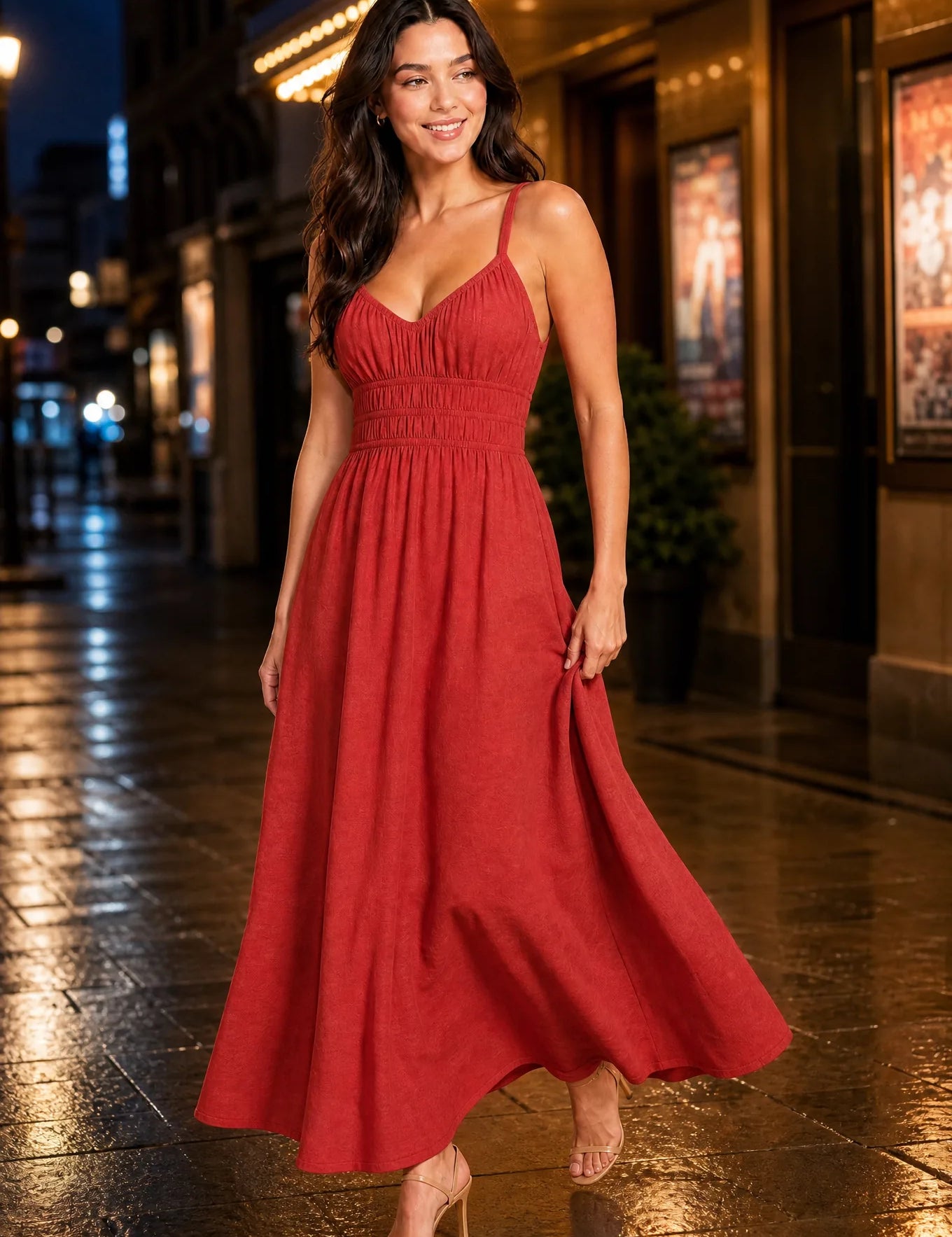 Robe longue smockée dos nu | Variante Rouge - Lifestyle | Lounelle Paris