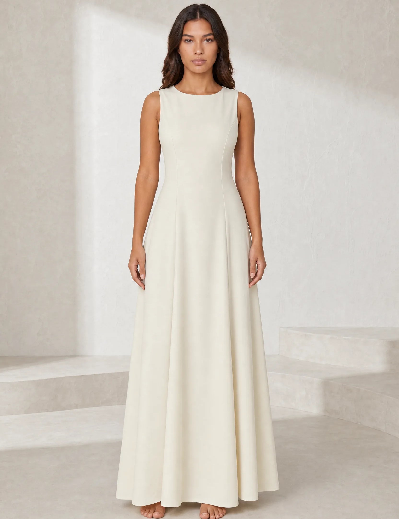 Robe longuecrème évasée sans manches | Lounelle Paris