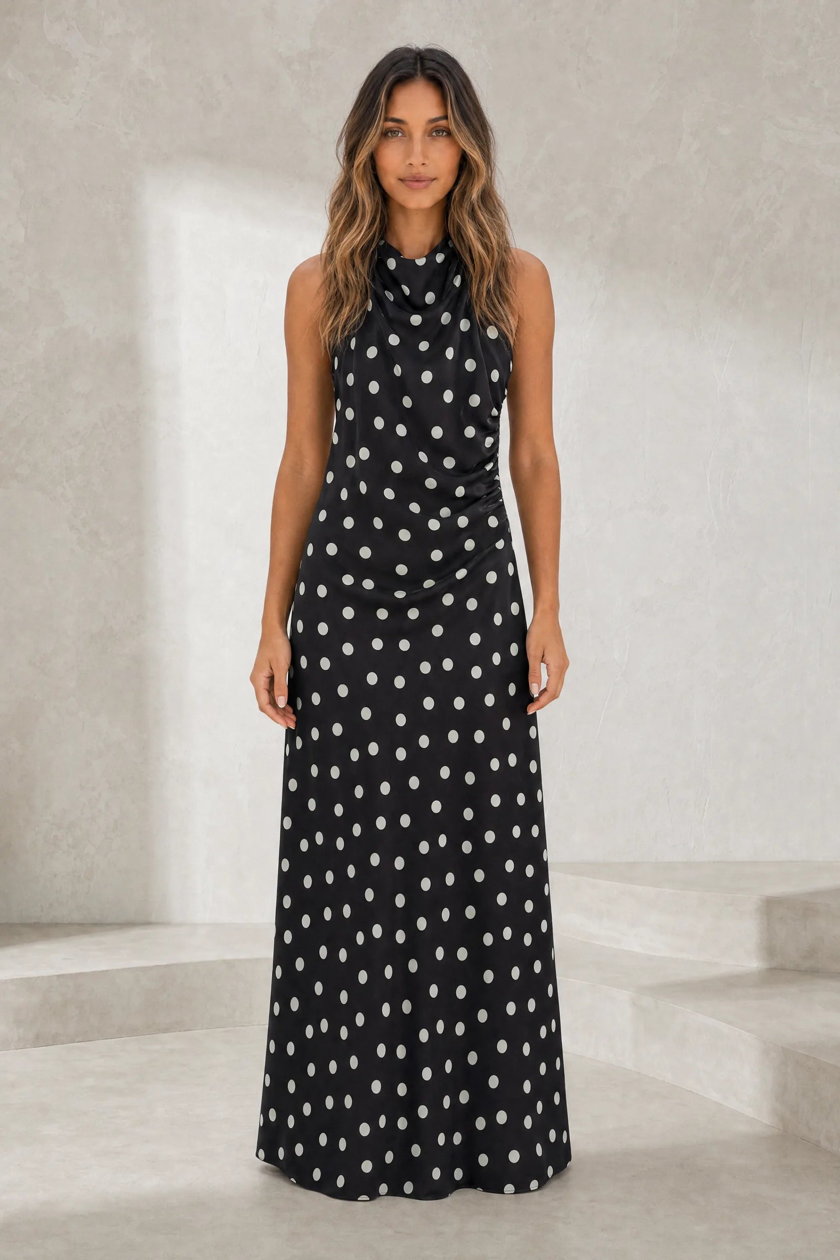 Robe noire à pois col halter | Lounelle Paris