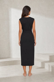 Robe noire col V ceinturée | Lounelle Paris