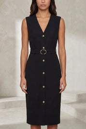 Robe noire col V ceinturée | Lounelle Paris