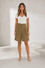 Short brun ample à plis
