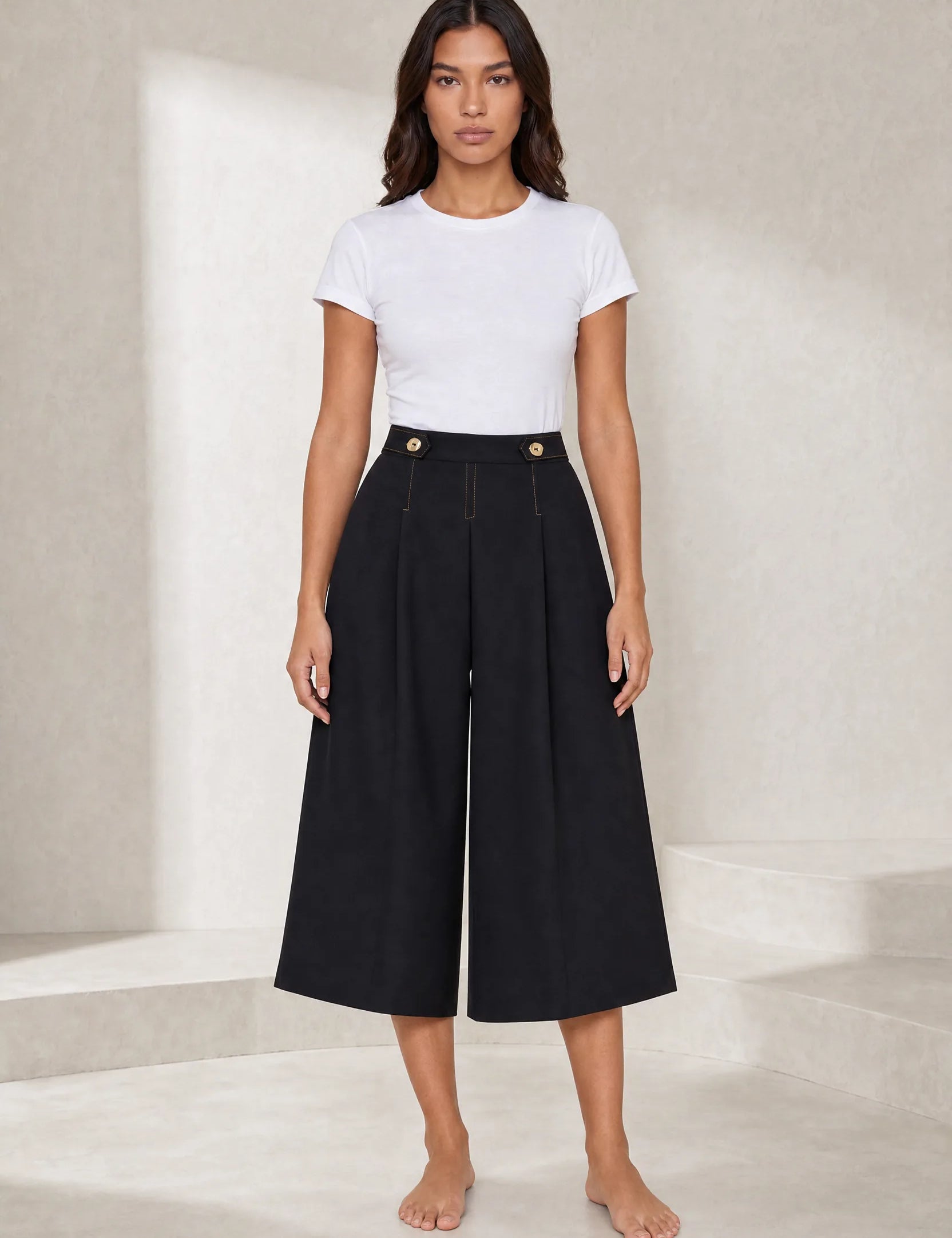Short jupe-culotte noir taille haute | Lounelle Paris