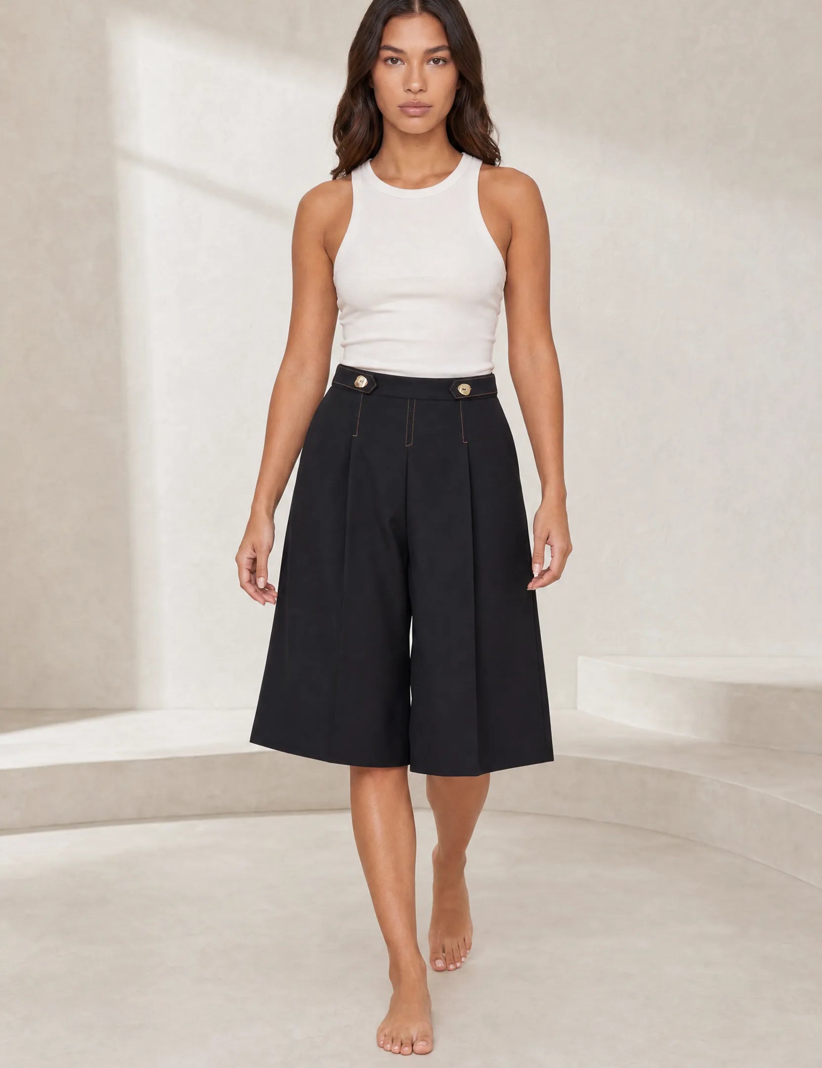 Short jupe-culotte noir taille haute | Lounelle Paris