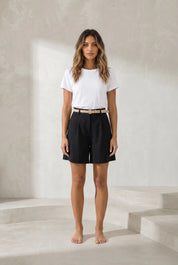 Short noir taille haute jambe large | Lounelle Paris