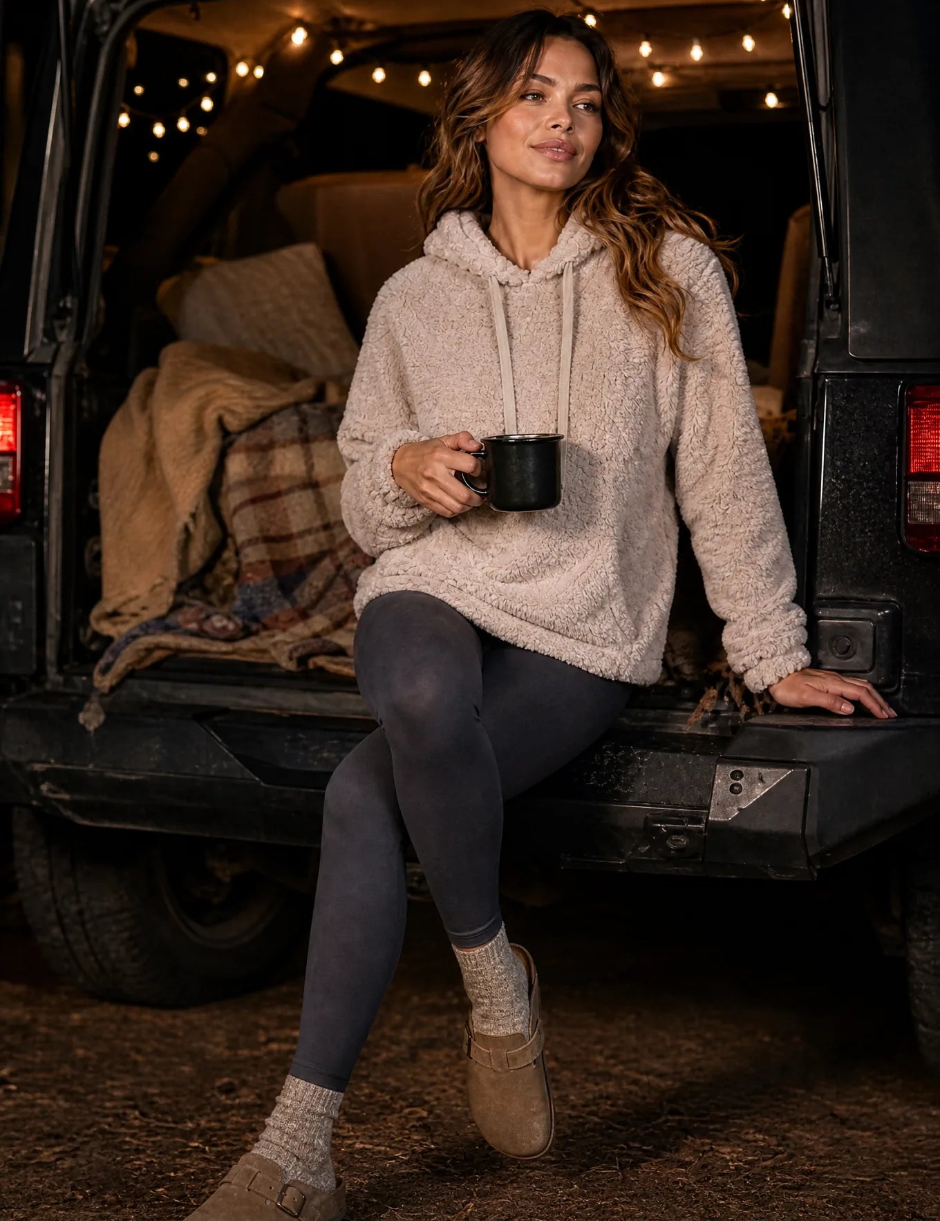 Sweat à capuche ample pelucheux | Variante Beige - Lifestyle | Lounelle Paris