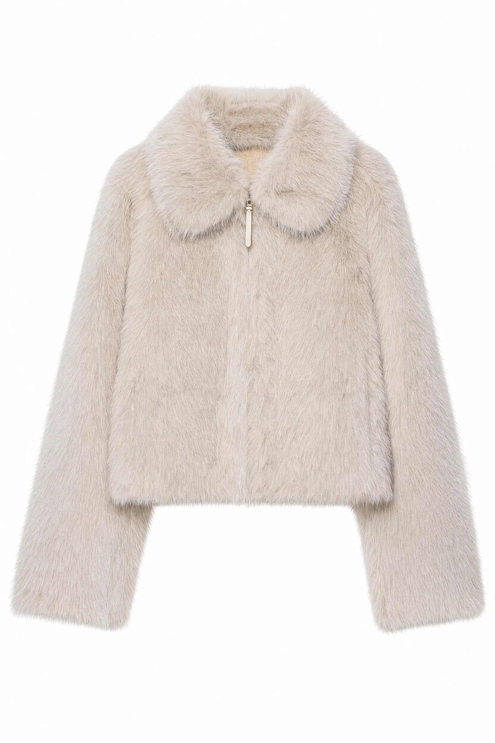 Veste beige effet fourrure col polo | Lounelle Paris