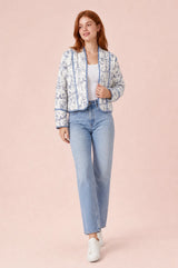 Cropped White Floral-Print Quilted Jacket